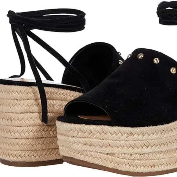 MARC FISHER BLACK SUEDE VERENA ESPADRILLE LACE UP PLATFORM SANDALS Size 10 M - Picture 4 of 10